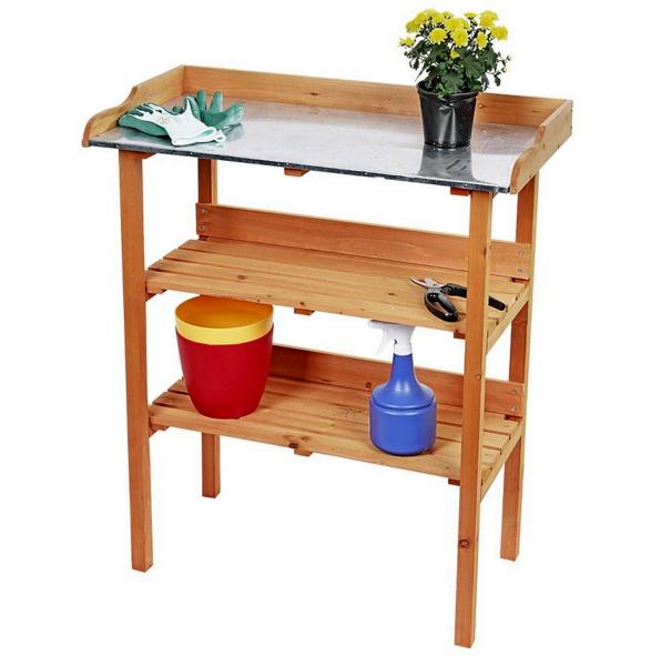 Holz Pflanztisch mit verzinkter Arbeitsplatte und 2 Ablagen 76x37x90,5cm